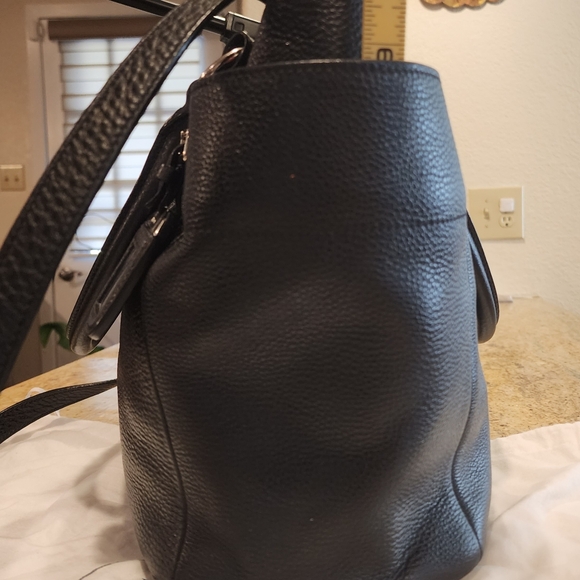 Prada Vitello Daino silver trim side pocket black Leather satchel crossbody tote - Picture 3 of 16